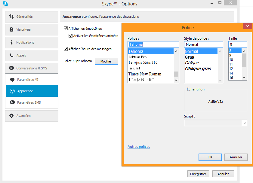 Changer Police de caractère Skype